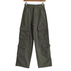 H&M Women’s Y2K Cargo Wide Leg Pants Sz 0 Green Streetwear Baggy Skater Comfy